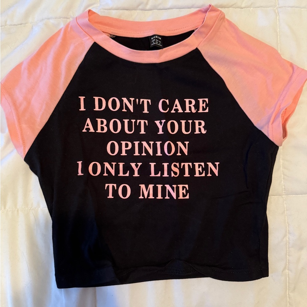 SHEIN Black and Pink Crew Neck Top